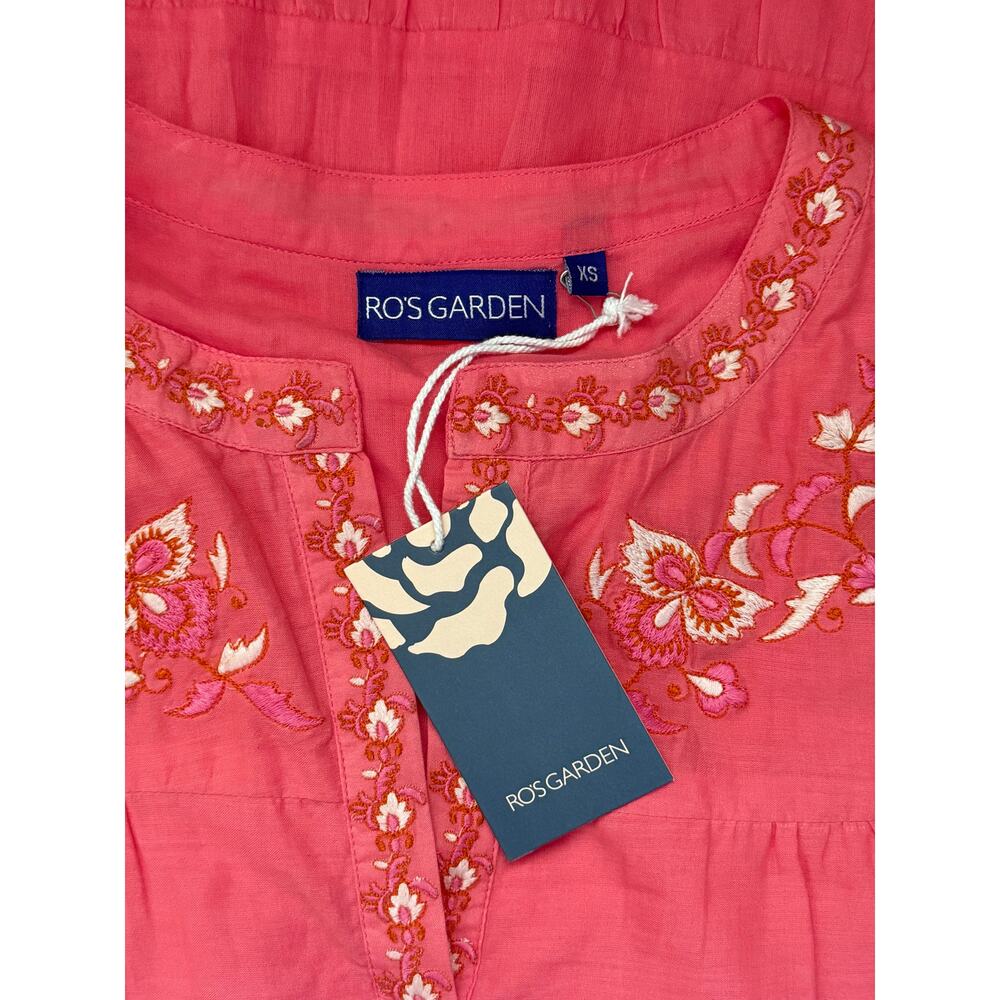 NWT Ro's Garden Isabel Mini Cotton Voile Embroidered Resort Dress Pink Coral XS - Picture 5 of 5